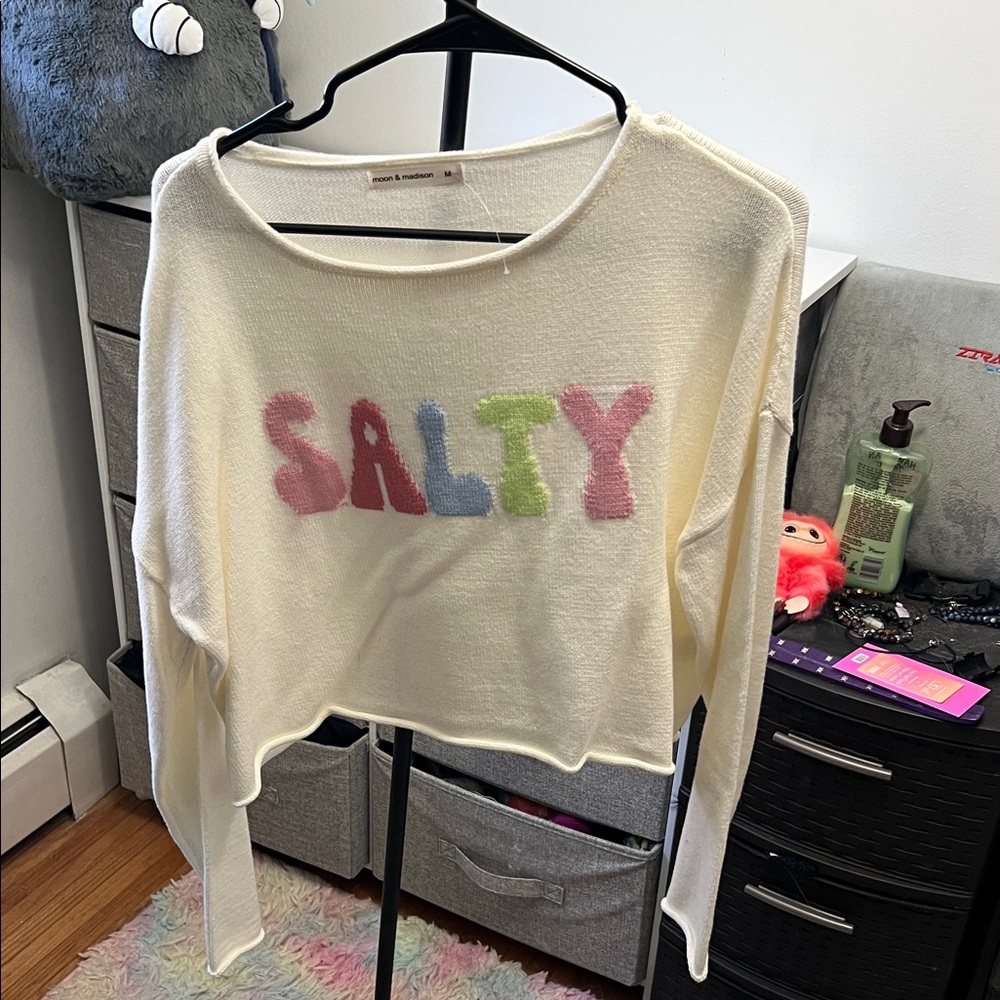 NWOT Cream 'SALTY' Cropped Sweater